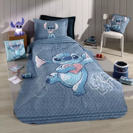 Cobre Leito Stitch Apaixonado (c/ Porta Travesseiro)